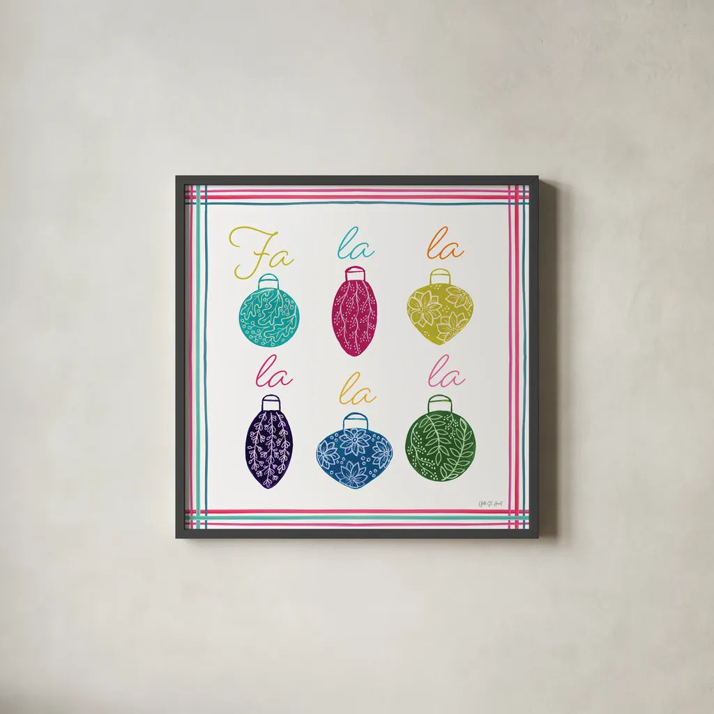 Singing Ornaments by Yvette St. Amant. Shown in a sleek black glass frame for a contemporary gallery look. Available as an archival giclee rolled canvas, fine art paper, or poster print. SKU 94139a.