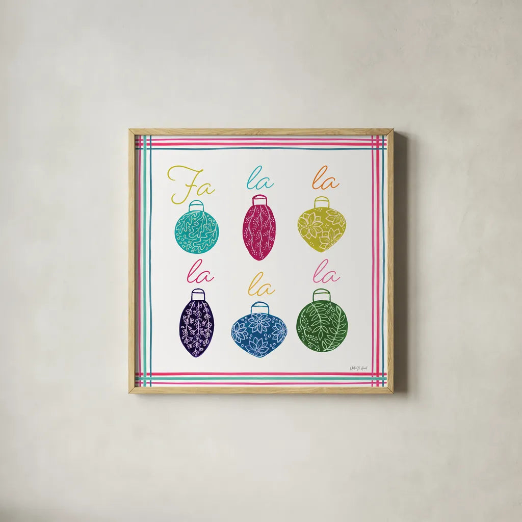 Singing Ornaments by Yvette St. Amant. Shown in a natural wood glass frame for a timeless modern aesthetic. Available as an archival giclee rolled canvas, fine art paper, or poster print. SKU 94139a.