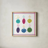Singing Ornaments by Yvette St. Amant. Shown in a natural wood glass frame for a timeless modern aesthetic. Available as an archival giclee rolled canvas, fine art paper, or poster print. SKU 94139a.