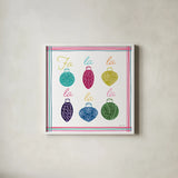 Singing Ornaments by Yvette St. Amant. Shown in a crisp white glass frame for a clean and minimalist style. Available as an archival giclee rolled canvas, fine art paper, or poster print. SKU 94139a.