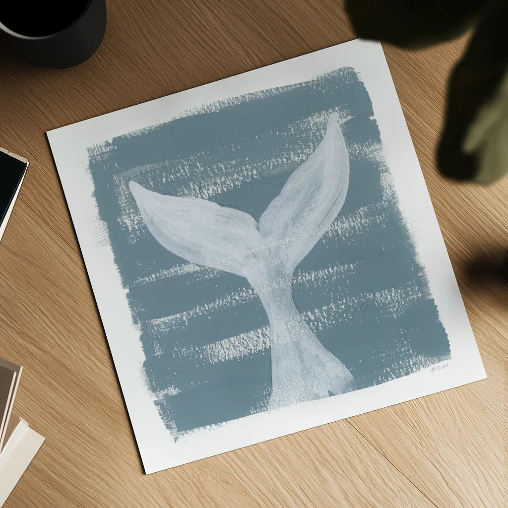 Soft Sea Whale Tail by Yvette St. Amant. Shown as a detailed flat fine art print, highlighting archival giclee quality. Available as an archival giclee rolled canvas, fine art paper, or poster print. SKU 90000a.