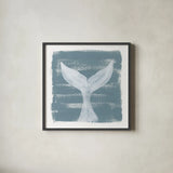 Soft Sea Whale Tail by Yvette St. Amant. Shown in a sleek black glass frame for a contemporary gallery look. Available as an archival giclee rolled canvas, fine art paper, or poster print. SKU 90000a.