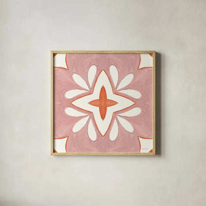 Southwest Tile I by Yvette St. Amant. Shown in a natural wood glass frame for a timeless modern aesthetic. Available as an archival giclee rolled canvas, fine art paper, or poster print. SKU 95159a.