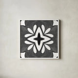 Southwest Tile I BW by Yvette St. Amant. Shown in a crisp white glass frame for a clean and minimalist style. Available as an archival giclee rolled canvas, fine art paper, or poster print. SKU 95163a.
