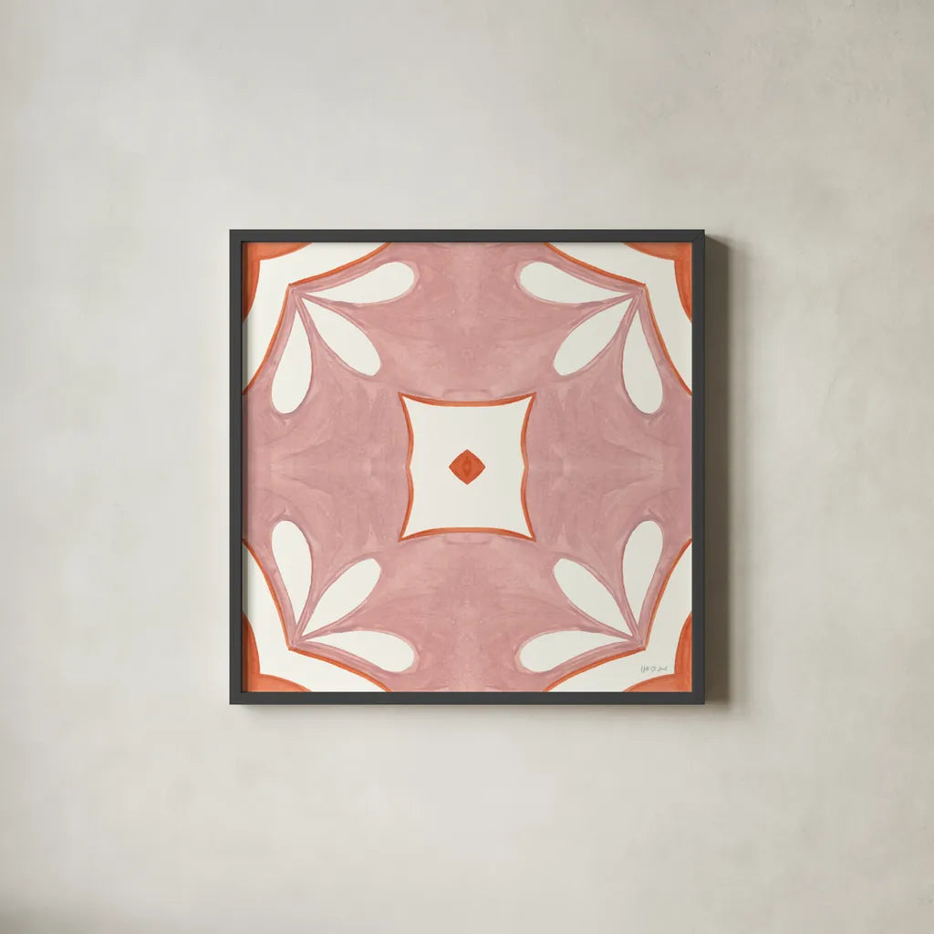 Southwest Tile II by Yvette St. Amant. Shown in a sleek black glass frame for a contemporary gallery look. Available as an archival giclee rolled canvas, fine art paper, or poster print. SKU 95160a.