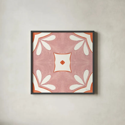 Southwest Tile II by Yvette St. Amant. Shown in a sleek black glass frame for a contemporary gallery look. Available as an archival giclee rolled canvas, fine art paper, or poster print. SKU 95160a.