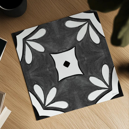 Southwest Tile II BW by Yvette St. Amant. Shown as a detailed flat fine art print, highlighting archival giclee quality. Available as an archival giclee rolled canvas, fine art paper, or poster print. SKU 95164a.