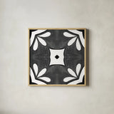 Southwest Tile II BW by Yvette St. Amant. Shown in a natural wood glass frame for a timeless modern aesthetic. Available as an archival giclee rolled canvas, fine art paper, or poster print. SKU 95164a.