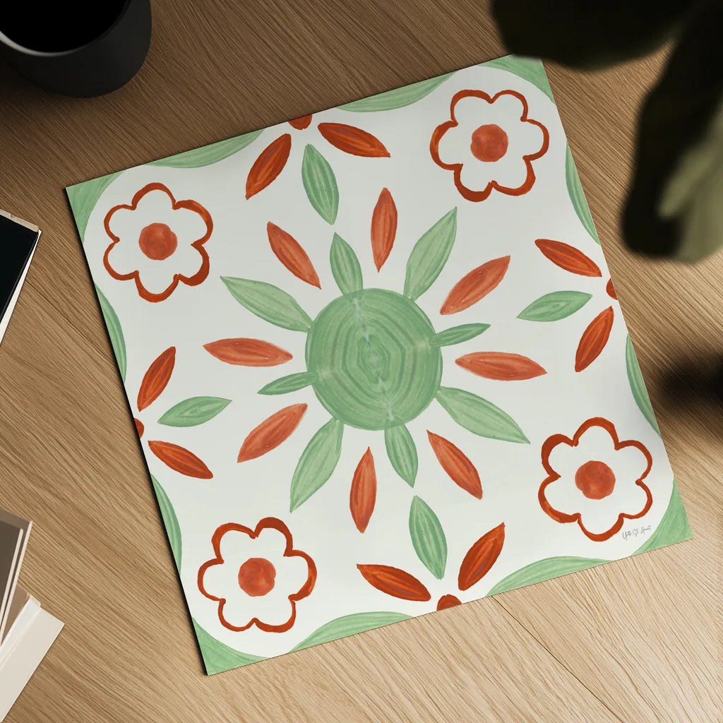 Southwest Tile III by Yvette St. Amant. Shown as a detailed flat fine art print, highlighting archival giclee quality. Available as an archival giclee rolled canvas, fine art paper, or poster print. SKU 95161a.