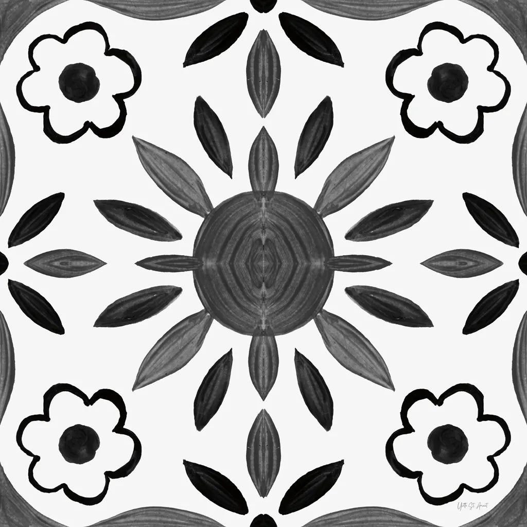 Southwest Tile III BW by Yvette St. Amant. SKU 95165a. Archival Giclee Fine art print for wall decor.
