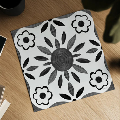 Southwest Tile III BW by Yvette St. Amant. Shown as a detailed flat fine art print, highlighting archival giclee quality. Available as an archival giclee rolled canvas, fine art paper, or poster print. SKU 95165a.