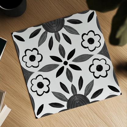 Southwest Tile IV BW by Yvette St. Amant. Shown as a detailed flat fine art print, highlighting archival giclee quality. Available as an archival giclee rolled canvas, fine art paper, or poster print. SKU 95166a.