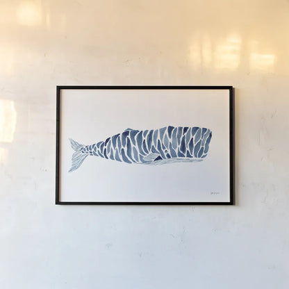 Sperm Whale by Yvette St. Amant. shown as a paper print in a black flame. Available as a archival giclee rolled canvas, fine art paper, or poster print. SKU 90116i.