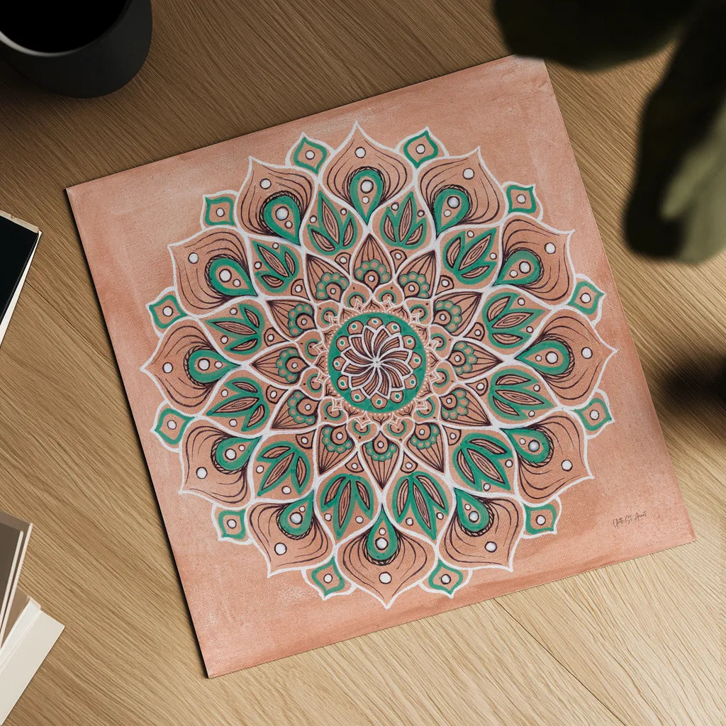 Spiral Mandala by Yvette St. Amant. Shown as a detailed flat fine art print, highlighting archival giclee quality. Available as an archival giclee rolled canvas, fine art paper, or poster print. SKU 90987a.