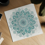 Spiral Mandala Green by Yvette St. Amant. Shown as a detailed flat fine art print, highlighting archival giclee quality. Available as an archival giclee rolled canvas, fine art paper, or poster print. SKU 91002a.