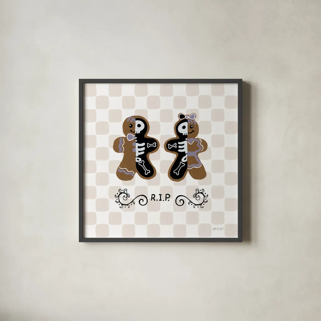 Spooky Gingerbread Manor III by Yvette St. Amant. Shown in a sleek black glass frame for a contemporary gallery look. Available as an archival giclee rolled canvas, fine art paper, or poster print. SKU 101111a.