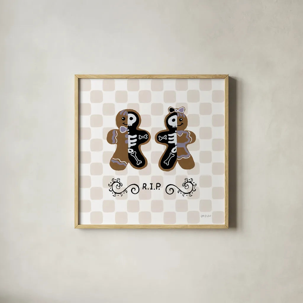 Spooky Gingerbread Manor III by Yvette St. Amant. Shown in a natural wood glass frame for a timeless modern aesthetic. Available as an archival giclee rolled canvas, fine art paper, or poster print. SKU 101111a.