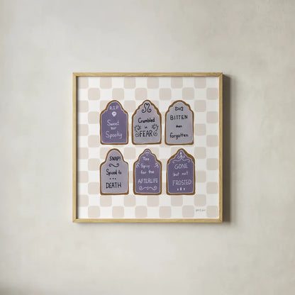 Spooky Gingerbread Manor IV by Yvette St. Amant. Shown in a natural wood glass frame for a timeless modern aesthetic. Available as an archival giclee rolled canvas, fine art paper, or poster print. SKU 101112a.