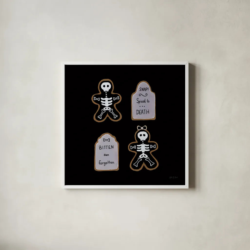 Spooky Gingerbread Manor VII by Yvette St. Amant. Shown in a crisp white glass frame for a clean and minimalist style. Available as an archival giclee rolled canvas, fine art paper, or poster print. SKU 101115a.