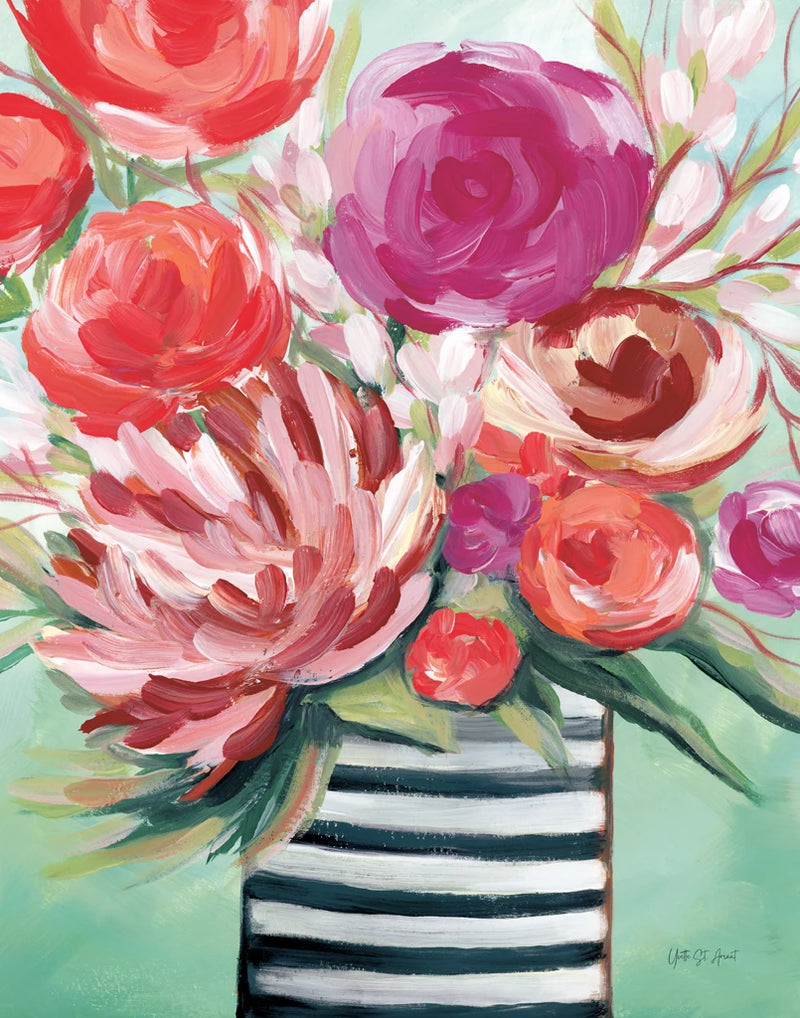 Spring Blooms in Striped Vase I by Yvette St. Amant
