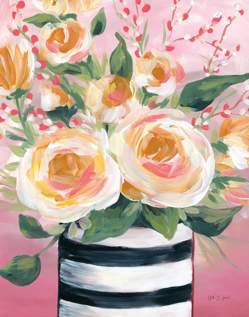 Spring Blooms in Striped Vase II by Yvette St. Amant