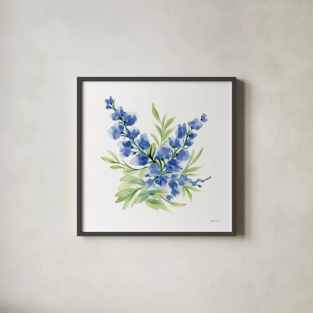 Spring is Blooming III by Yvette St. Amant. Shown in a sleek black glass frame for a contemporary gallery look. Available as an archival giclee rolled canvas, fine art paper, or poster print. SKU 99128a.