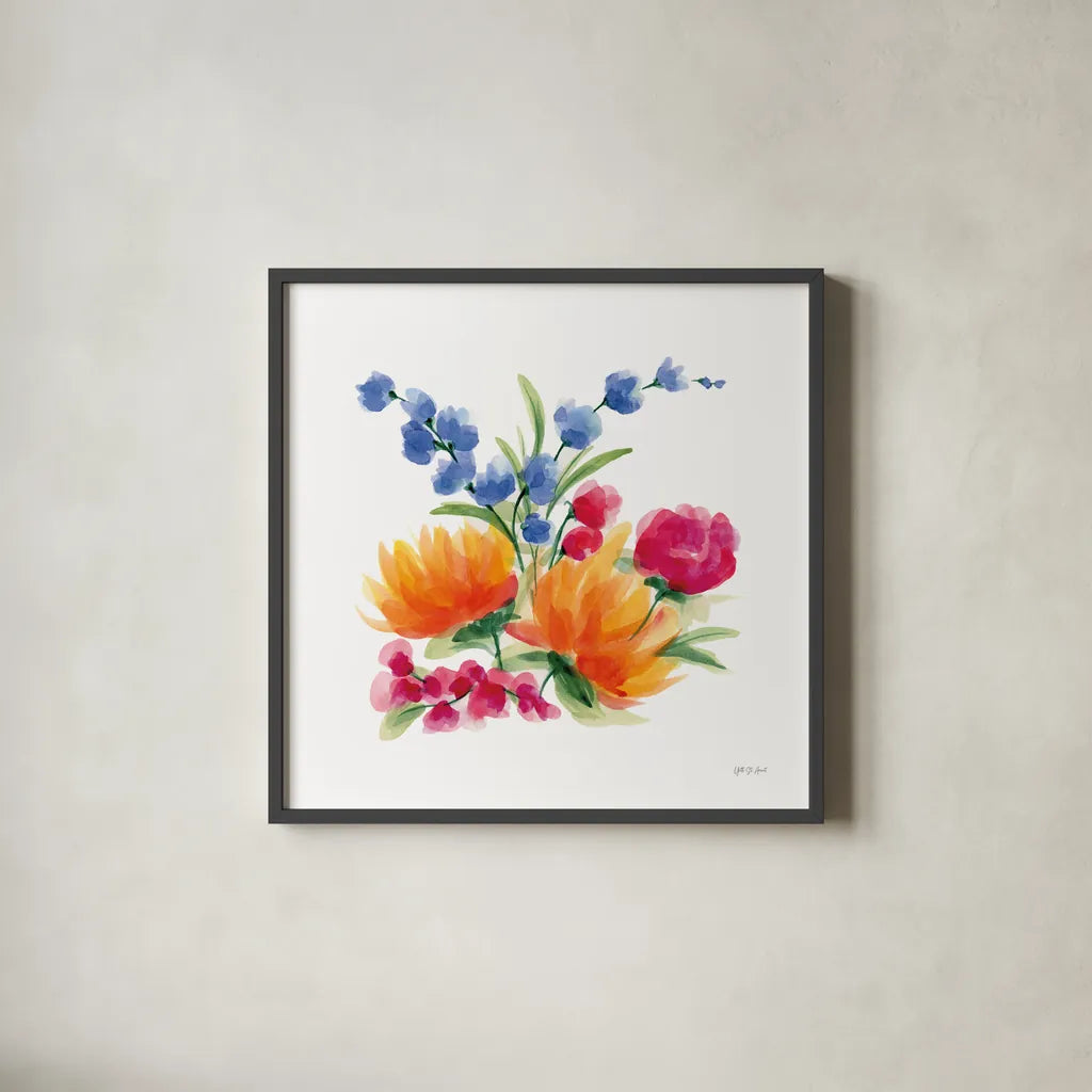 Spring is Blooming IV by Yvette St. Amant. Shown in a sleek black glass frame for a contemporary gallery look. Available as an archival giclee rolled canvas, fine art paper, or poster print. SKU 99129a.