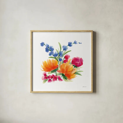 Spring is Blooming IV by Yvette St. Amant. Shown in a natural wood glass frame for a timeless modern aesthetic. Available as an archival giclee rolled canvas, fine art paper, or poster print. SKU 99129a.