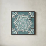 Star Mandala III by Yvette St. Amant. Shown in a sleek black glass frame for a contemporary gallery look. Available as an archival giclee rolled canvas, fine art paper, or poster print. SKU 91311a.
