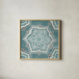 Star Mandala III by Yvette St. Amant. Shown in a natural wood glass frame for a timeless modern aesthetic. Available as an archival giclee rolled canvas, fine art paper, or poster print. SKU 91311a.