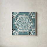 Star Mandala III by Yvette St. Amant. Shown in a crisp white glass frame for a clean and minimalist style. Available as an archival giclee rolled canvas, fine art paper, or poster print. SKU 91311a.
