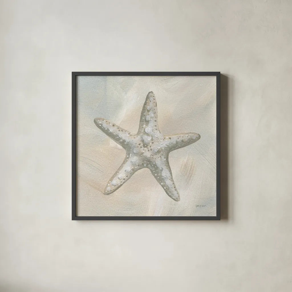 Starfish I by Yvette St. Amant. Shown in a sleek black glass frame for a contemporary gallery look. Available as an archival giclee rolled canvas, fine art paper, or poster print. SKU 88519a.