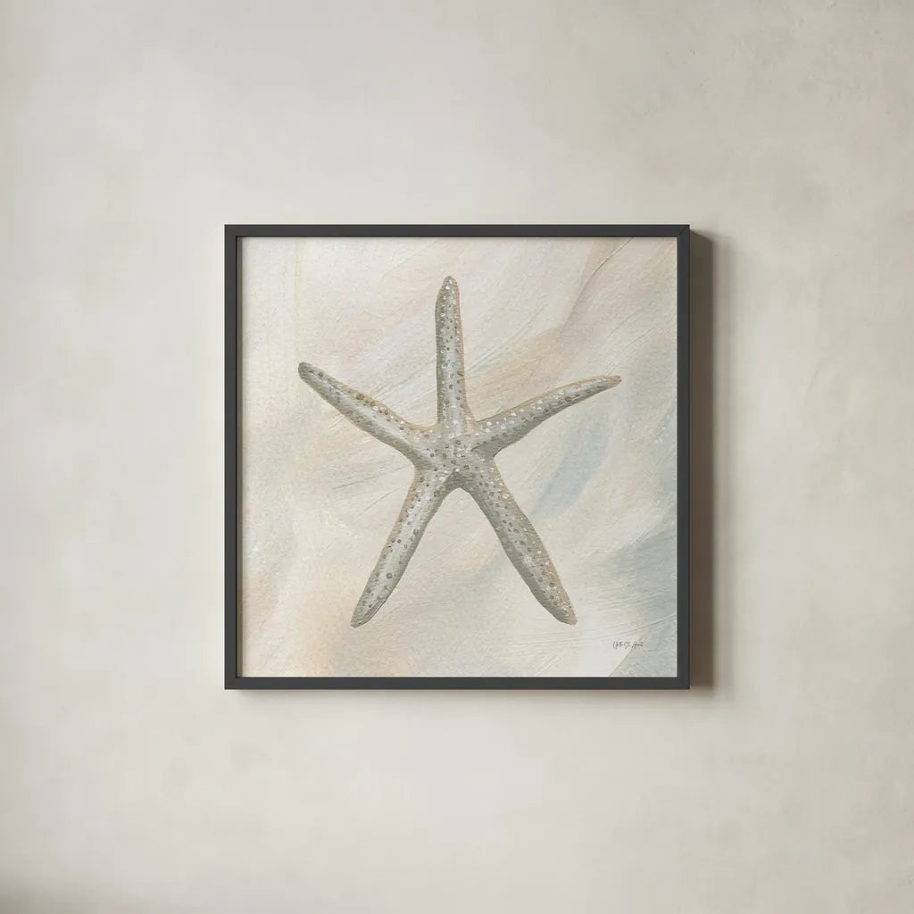 Starfish II by Yvette St. Amant. Shown in a sleek black glass frame for a contemporary gallery look. Available as an archival giclee rolled canvas, fine art paper, or poster print. SKU 88520a.