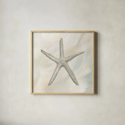 Starfish II by Yvette St. Amant. Shown in a natural wood glass frame for a timeless modern aesthetic. Available as an archival giclee rolled canvas, fine art paper, or poster print. SKU 88520a.