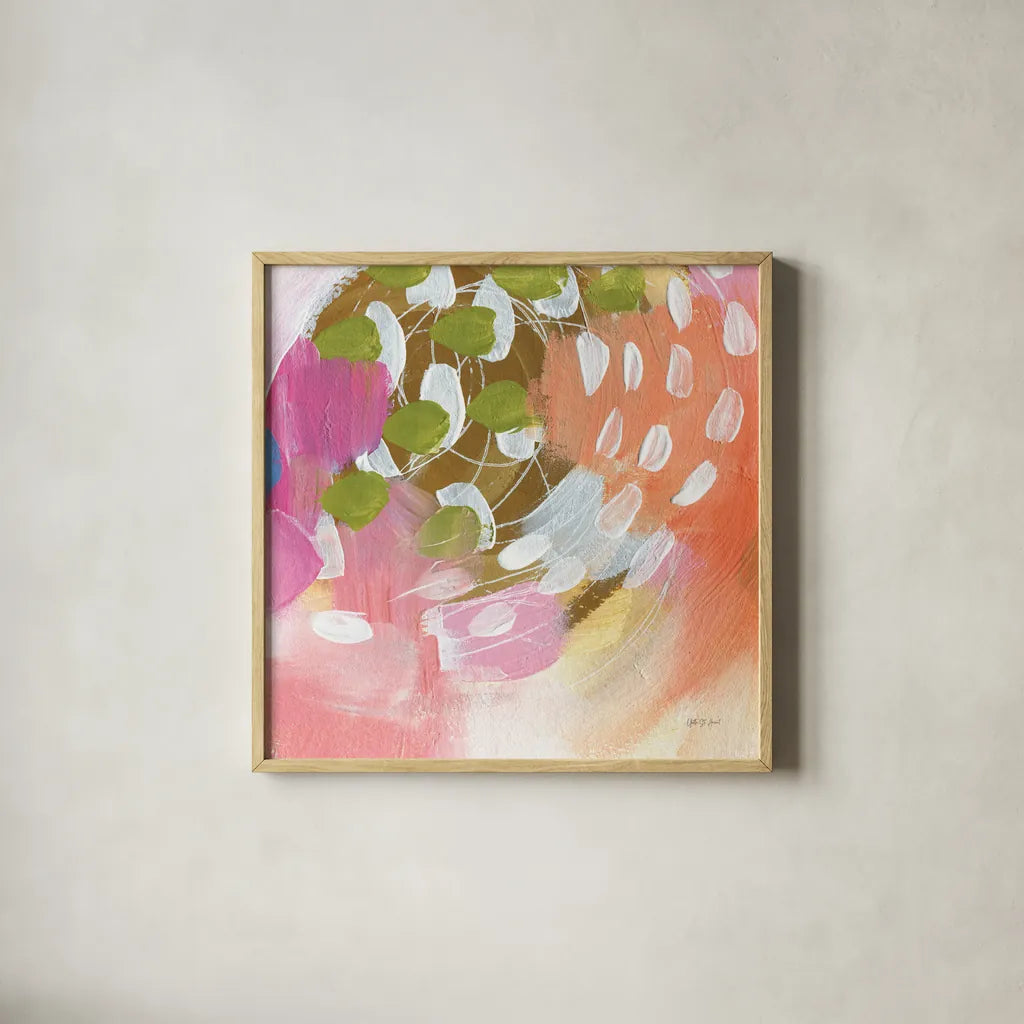 Summer Impressions I by Yvette St. Amant. Shown in a natural wood glass frame for a timeless modern aesthetic. Available as an archival giclee rolled canvas, fine art paper, or poster print. SKU 92753a.