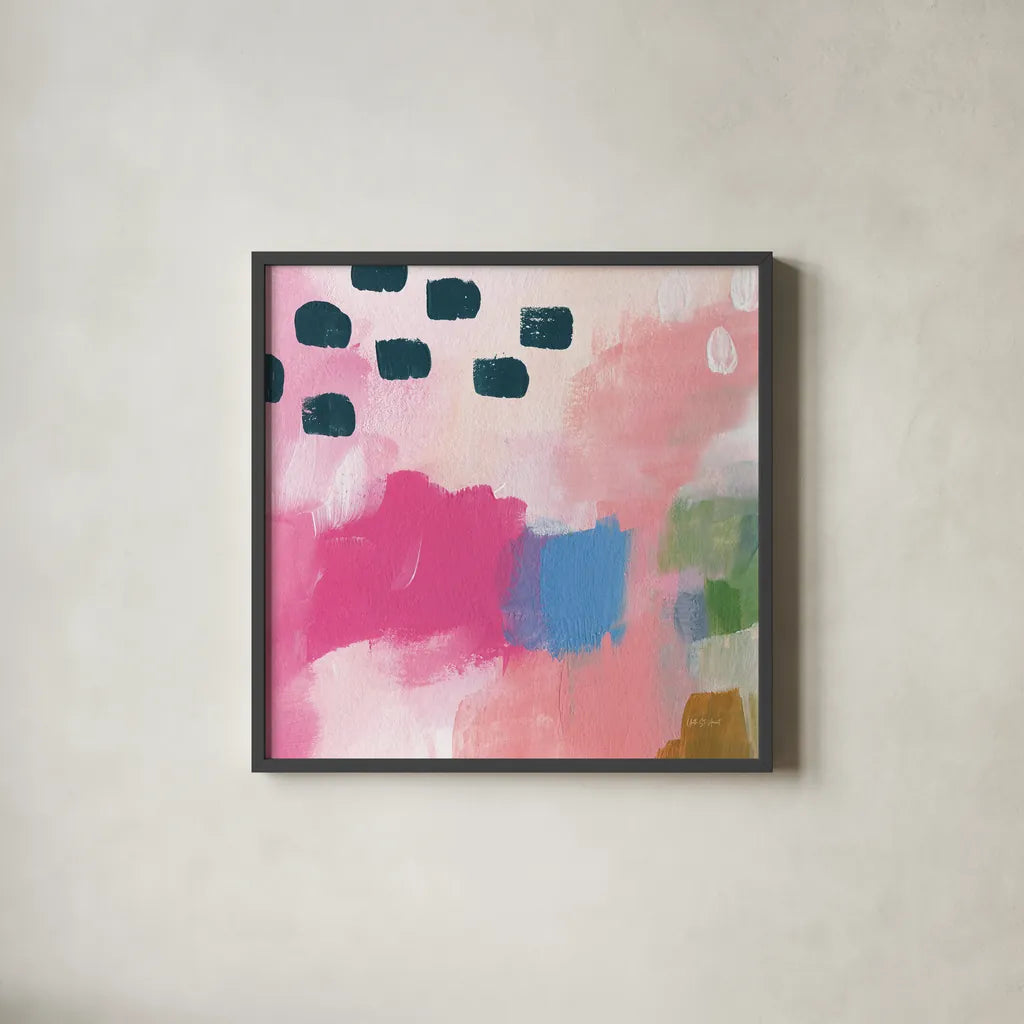 Summer Impressions II by Yvette St. Amant. Shown in a sleek black glass frame for a contemporary gallery look. Available as an archival giclee rolled canvas, fine art paper, or poster print. SKU 92754a.