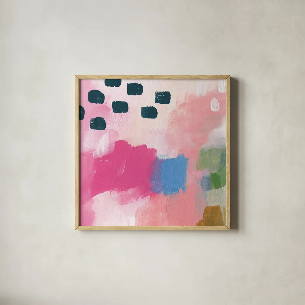 Summer Impressions II by Yvette St. Amant. Shown in a natural wood glass frame for a timeless modern aesthetic. Available as an archival giclee rolled canvas, fine art paper, or poster print. SKU 92754a.