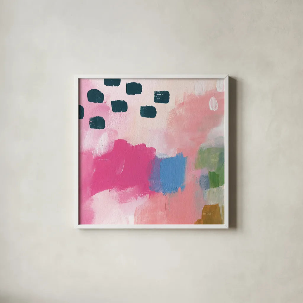 Summer Impressions II by Yvette St. Amant. Shown in a crisp white glass frame for a clean and minimalist style. Available as an archival giclee rolled canvas, fine art paper, or poster print. SKU 92754a.