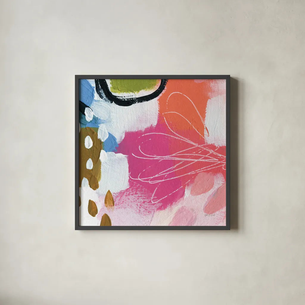 Summer Impressions IV by Yvette St. Amant. Shown in a sleek black glass frame for a contemporary gallery look. Available as an archival giclee rolled canvas, fine art paper, or poster print. SKU 92756a.