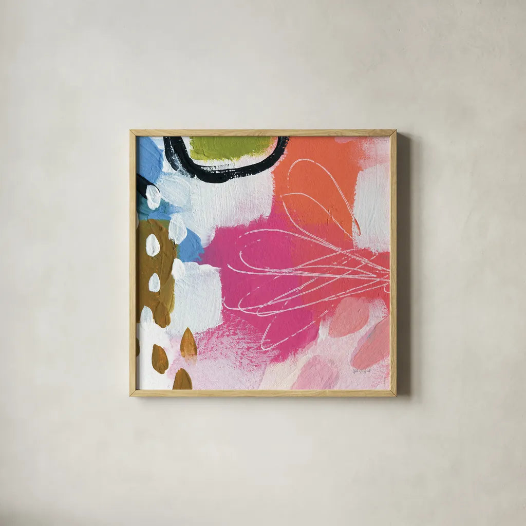 Summer Impressions IV by Yvette St. Amant. Shown in a natural wood glass frame for a timeless modern aesthetic. Available as an archival giclee rolled canvas, fine art paper, or poster print. SKU 92756a.