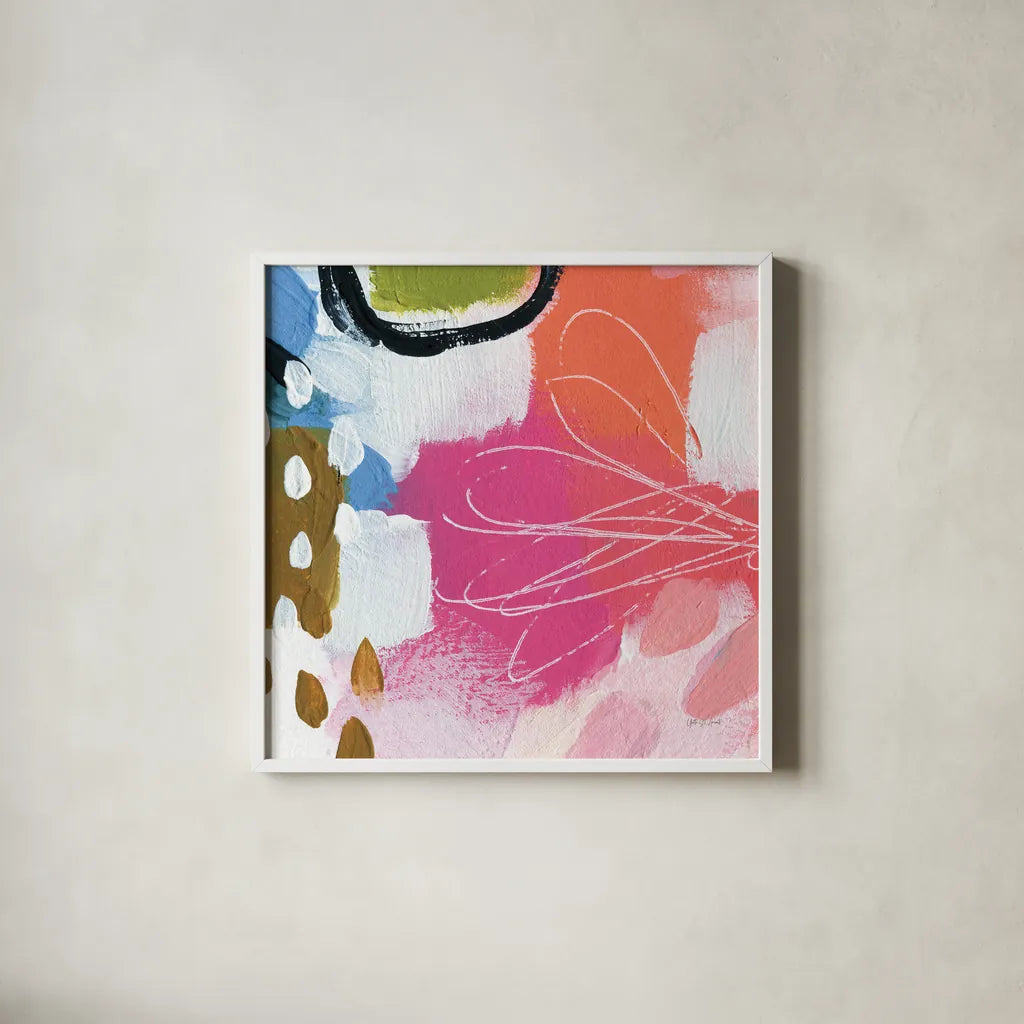 Summer Impressions IV by Yvette St. Amant. Shown in a crisp white glass frame for a clean and minimalist style. Available as an archival giclee rolled canvas, fine art paper, or poster print. SKU 92756a.