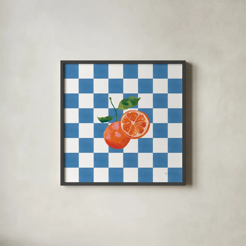 Summer in Checkers III by Yvette St. Amant. Shown in a sleek black glass frame for a contemporary gallery look. Available as an archival giclee rolled canvas, fine art paper, or poster print. SKU 96486a.
