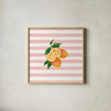 Summer in Stripes I by Yvette St. Amant. Shown in a natural wood glass frame for a timeless modern aesthetic. Available as an archival giclee rolled canvas, fine art paper, or poster print. SKU 96189a.