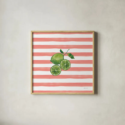 Summer in Stripes II by Yvette St. Amant. Shown in a natural wood glass frame for a timeless modern aesthetic. Available as an archival giclee rolled canvas, fine art paper, or poster print. SKU 96190a.