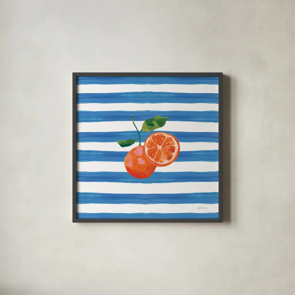 Summer in Stripes III by Yvette St. Amant. Shown in a sleek black glass frame for a contemporary gallery look. Available as an archival giclee rolled canvas, fine art paper, or poster print. SKU 96191a.