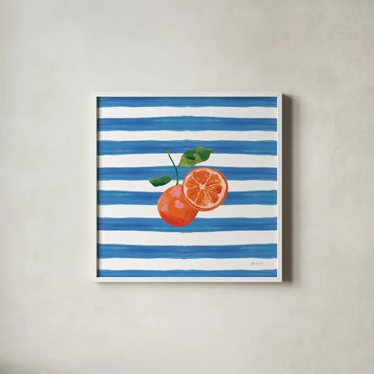Summer in Stripes III by Yvette St. Amant. Shown in a crisp white glass frame for a clean and minimalist style. Available as an archival giclee rolled canvas, fine art paper, or poster print. SKU 96191a.