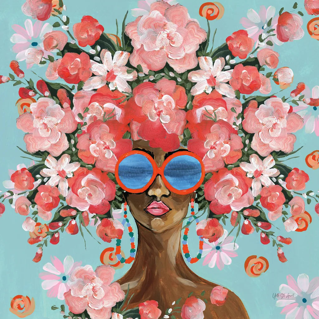 Sunning in Florals I by Yvette St. Amant. SKU 96179a. Archival Giclee Fine art print for wall decor.