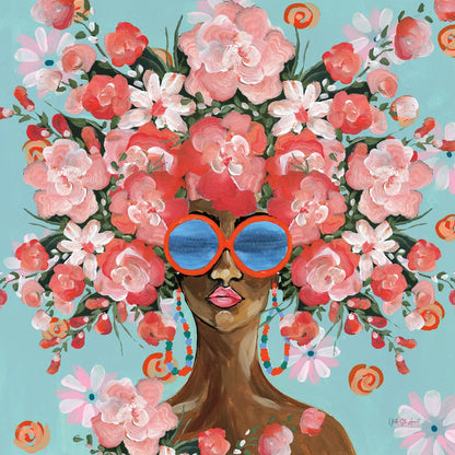 Sunning in Florals I by Yvette St. Amant. SKU 96179a. Archival Giclee Fine art print for wall decor.