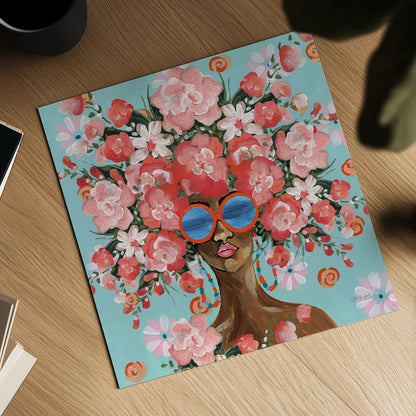 Sunning in Florals I by Yvette St. Amant. Shown as a detailed flat fine art print, highlighting archival giclee quality. Available as an archival giclee rolled canvas, fine art paper, or poster print. SKU 96179a.