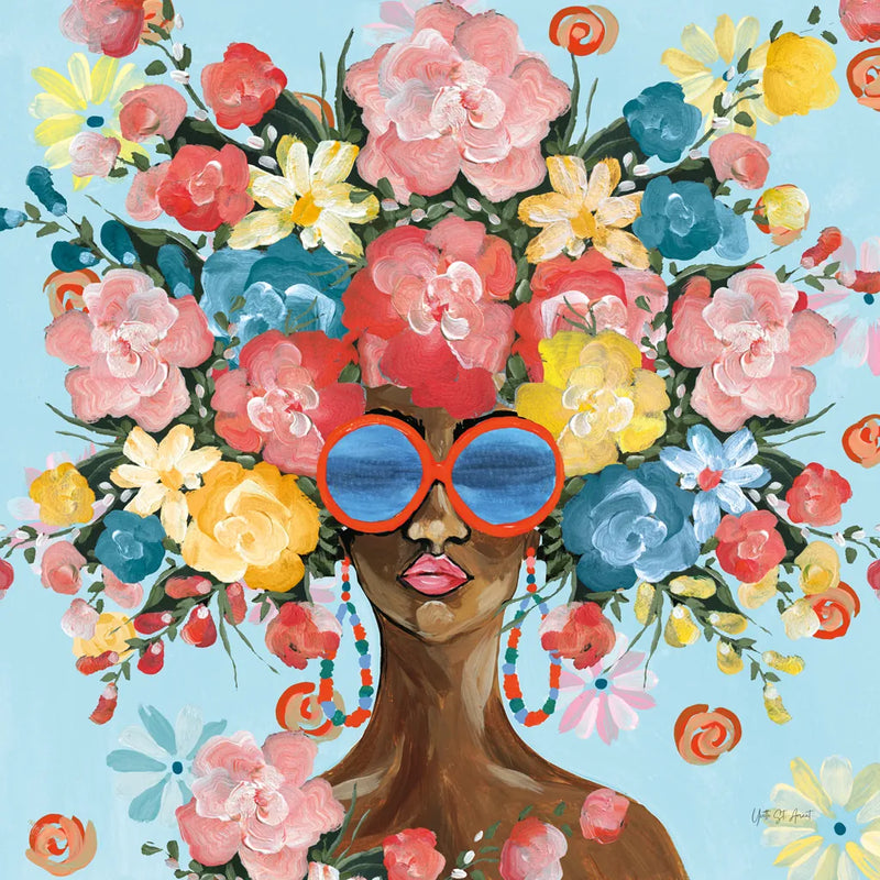 Sunning in Florals I v2 by Yvette St. Amant. SKU 97443a. Archival Giclee Fine art print for wall decor.